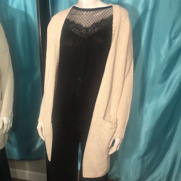 RUBY MOON Open Front Long Sweater Cardigan Ivory - Picture 2 of 6